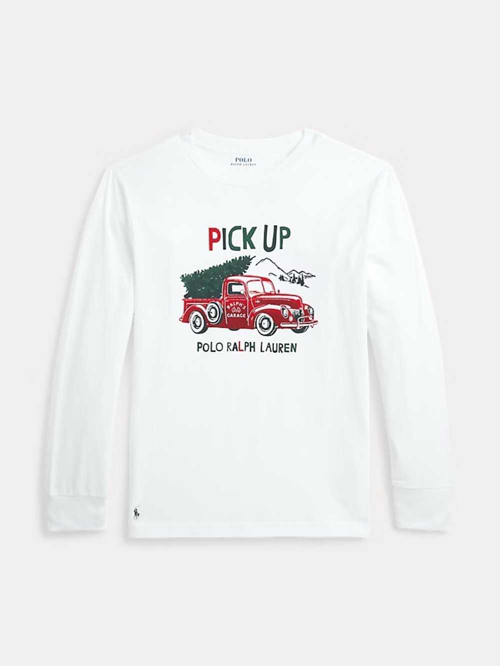 Polo by Ralph Lauren White Long Sleeve Tee with Red Truck and Tree Graphic 14-16